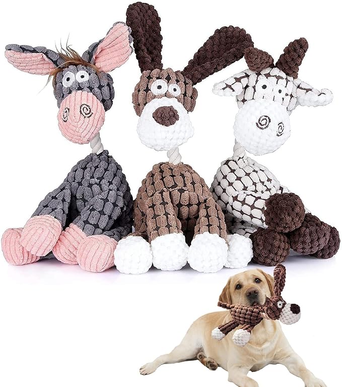 Cielbleu 3 Pack Squeaky Plush Rope Toys for Puppy