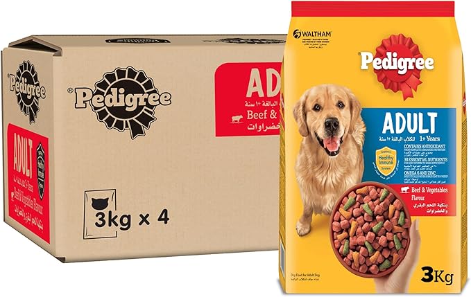 Pedigree Beef & Vegetables Flavor Dry Dog Food, 4 x 3 kg