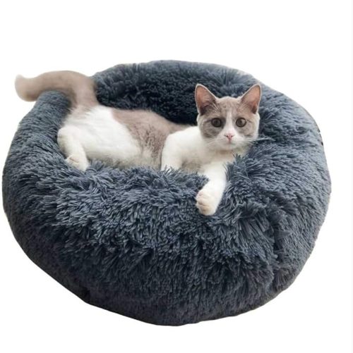 Round Plush Cat Bed House Soft Long Plush Best Pet