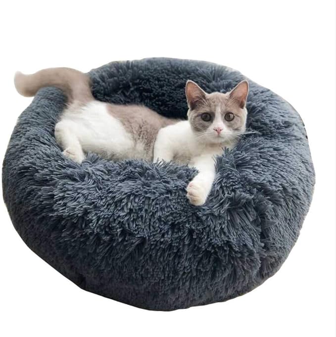 Round Plush Cat Bed House Soft Long Plush Best Pet